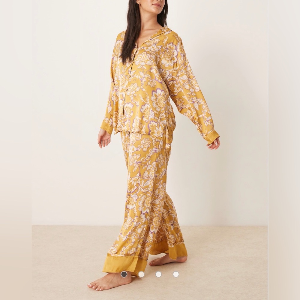 Free People Dreamy Days floral print satin pajama set in gold